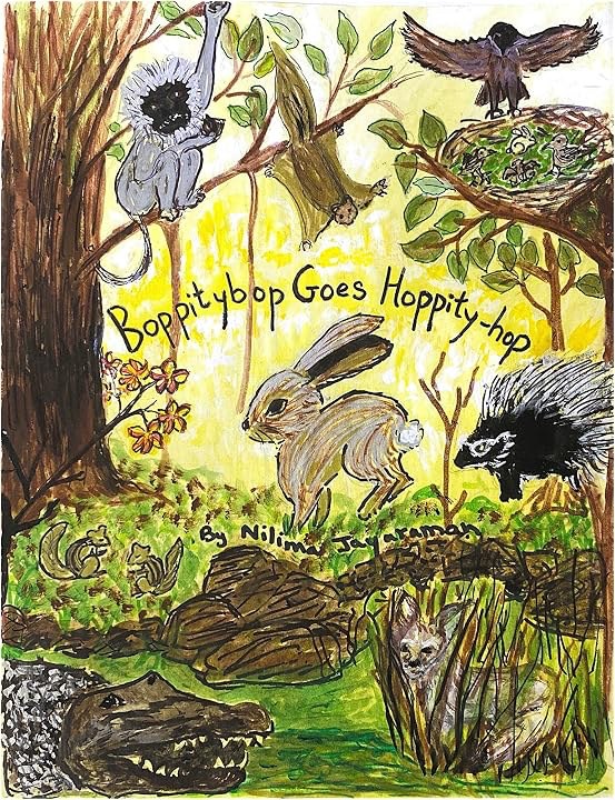 Boppitybop Goes Hoppity-hop book cover, hand-illustrated by the author